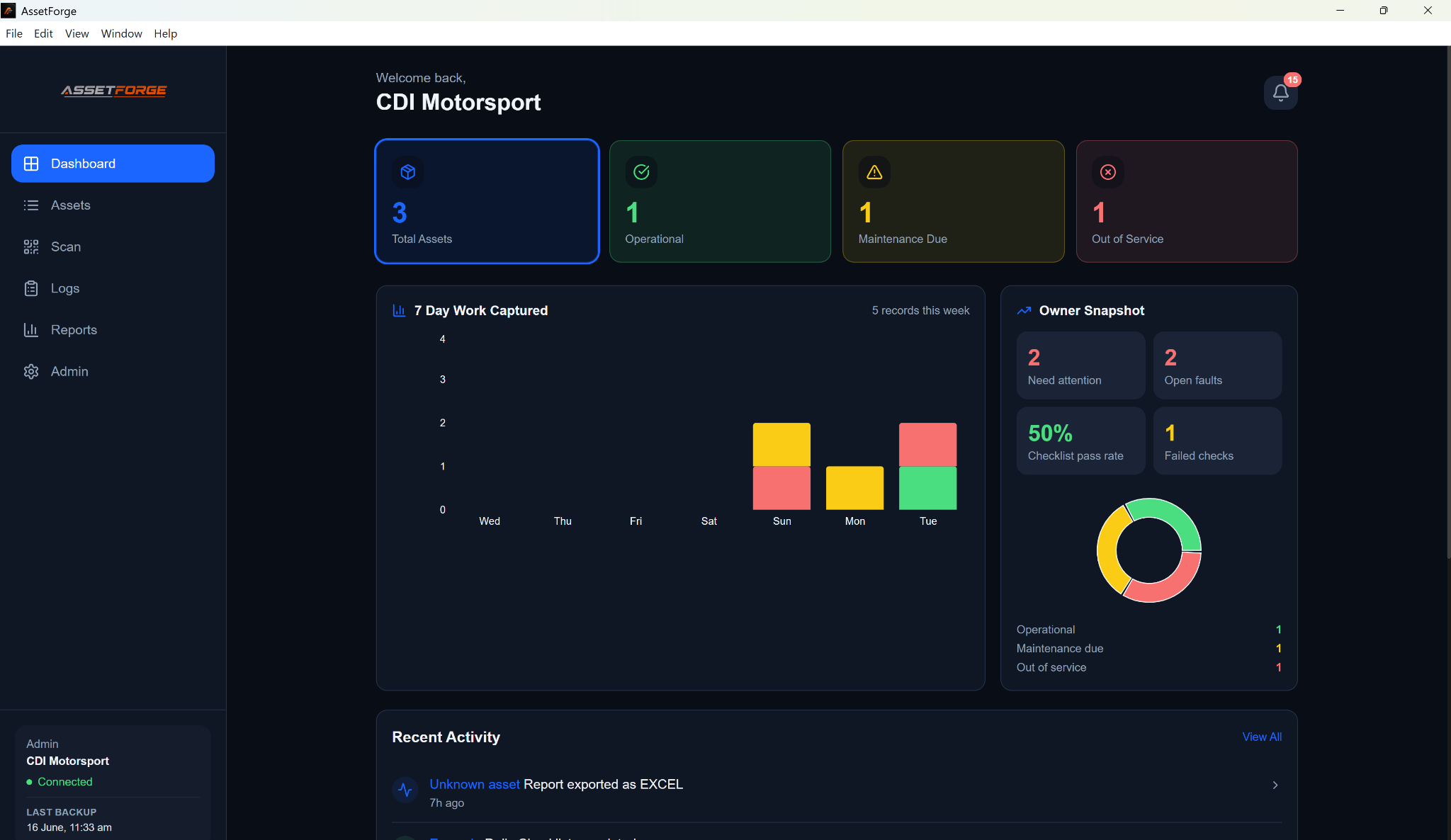 AssetForge desktop dashboard