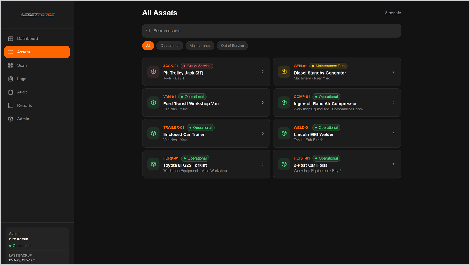AssetForge asset register